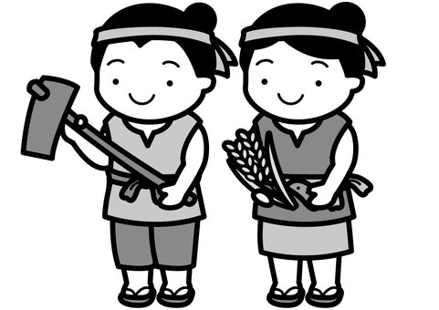 弥生人-2c 弥生人,弥生時代,弥生,古代人,古代,稲作,稲,石,鍬,はちまきのイラスト素材