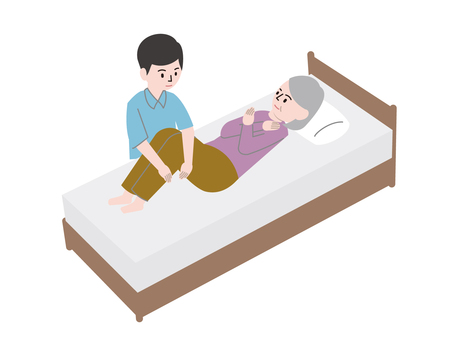 訪問介護　寝返りサポートのイラスト 訪問介護,介護士,男性,寝返りのサポート,医療・福祉のイラスト素材