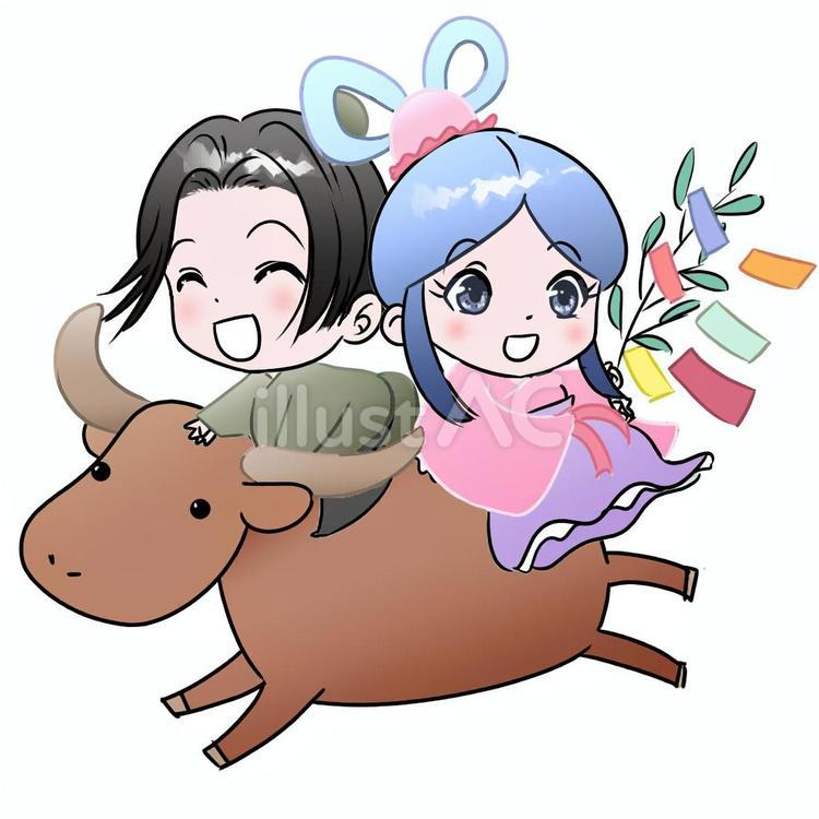 たなばた　織り姫と彦星　ピンク 七夕,夏,たなばたのイラスト素材
