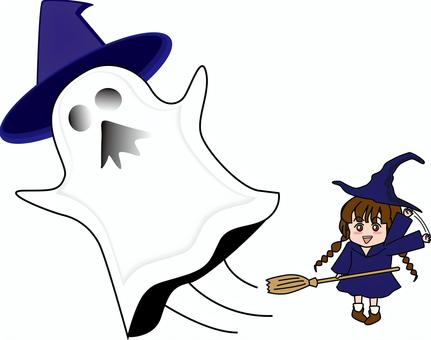 ハロウィン魔女　 ハロウィン,お化け,帽子,退散,布,バイバイ,魔女,女の子のイラスト素材