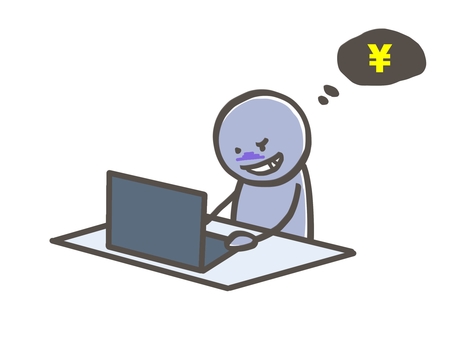 棒人間　サポート詐欺の犯人 棒人間,人,詐欺,パソコン,pc,インターネット,犯罪,悪,悪巧み,犯罪者のイラスト素材