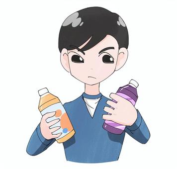 商品を選ぶ男性 男性,男,商品,買い物,選ぶ,2択,どっち,迷うのイラスト素材