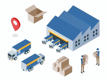 アイソメトリック_運送業 アイソメトリック_運送業 アイソメトリック,立体,アイソメ,斜め上,物流,物流倉庫,出荷作業,トラック,管理,企業のイラスト素材