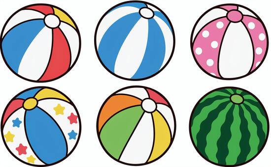 ビーチボール_海 ビーチボール,海,遊び,セット,小物,かわいい,ビーチ,レジャー,シンプルのイラスト素材