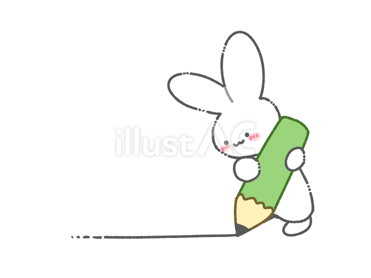 えんぴつで線を引く白うさぎ うさぎ,白,えんぴつのイラスト素材