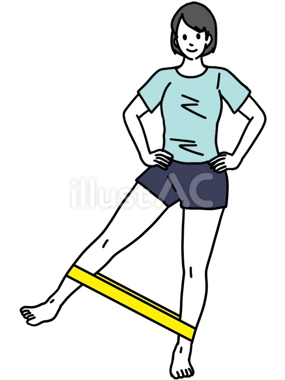 セラバンドで股関節外転筋運動 女性,ショートパンツ,チューブのイラスト素材