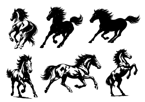 馬のシルエット年賀状素材セット 馬のシルエット年賀状素材セット 馬,ウマ,動物,2026,2026年,令和8年,年賀状,素材,新年,お正月のイラスト素材