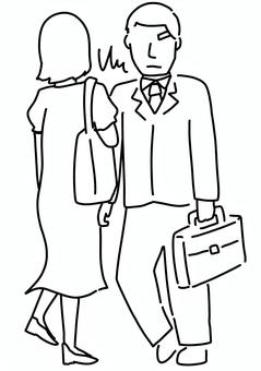 ぶつかってしまった女性と男性　線画 ぶつかる,トラブル,女性,男性,スーツ,ワンピース,線画のイラスト素材