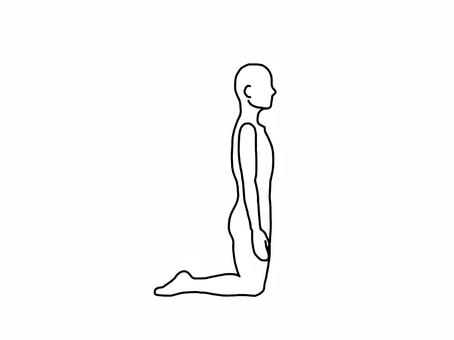 横から見た膝立ちする人 膝立ち,横向き,エクササイズ,線画,白黒のイラスト素材