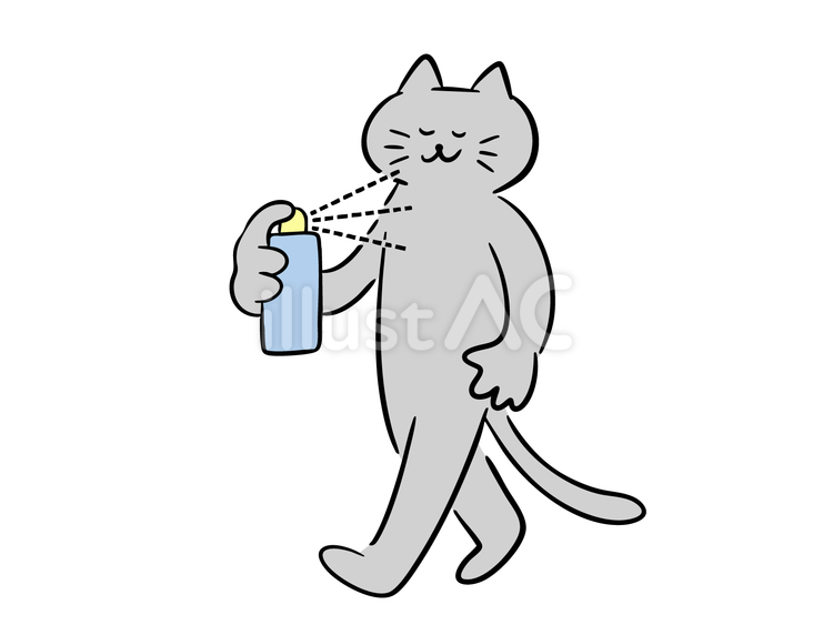 自分にスプレーをかける猫（カラー） 猫,スプレー,缶のイラスト素材