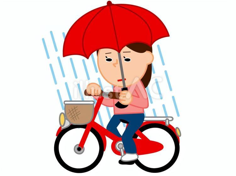 雨の中、自転車で傘さし運転する女 傘さし運転,女,自転車のイラスト素材