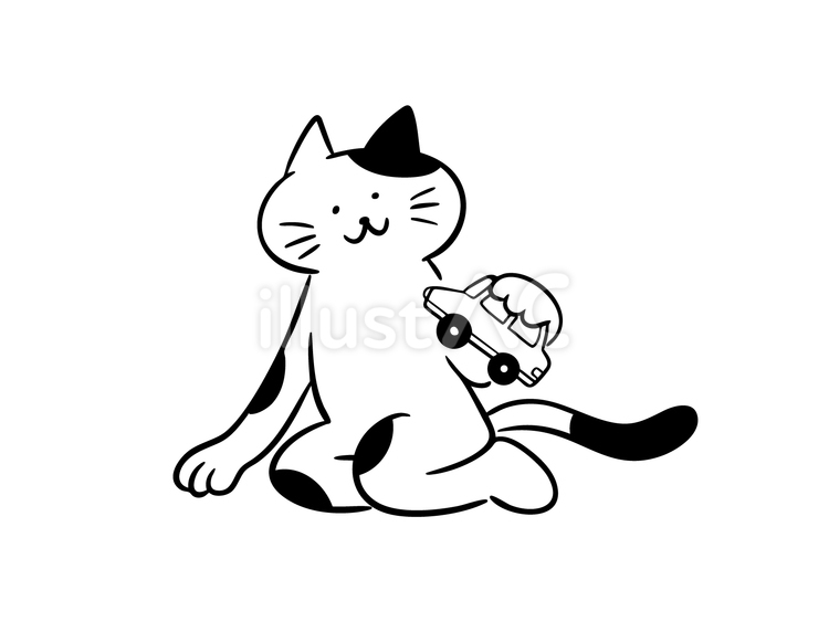 車のおもちゃで遊ぶ猫（モノクロ） 猫,車,おもちゃのイラスト素材