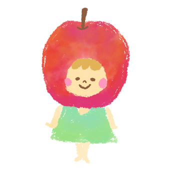 りんごの妖精 りんご,リンゴ,妖精,フルーツ,果物,女の子,かわいい,水彩画,クレヨン,手描きのイラスト素材
