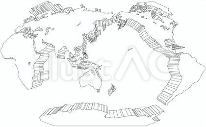 ヴィンケル図法世界地図-白地図-立体