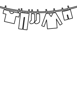 家事・お天気・洗濯ロープに吊るされた衣類 洗濯,家事,暮らし,生活,日常,tシャツ,服,ズボン,靴下,衣類のイラスト素材