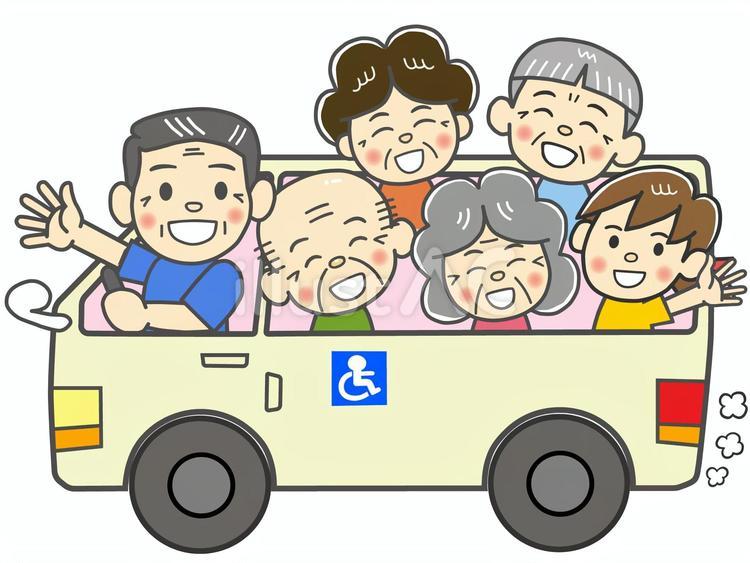 お年寄りを乗せて施設送迎楽しい送迎バス 送迎,バス,バンのイラスト素材
