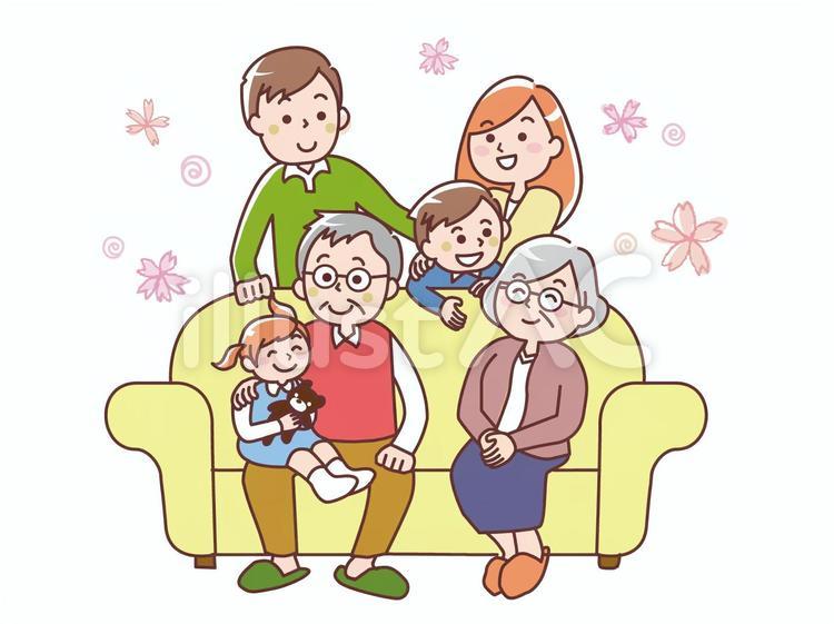 ソファーで家族団欒する3世代ファミリー ソファー,家族団欒,三世代のイラスト素材
