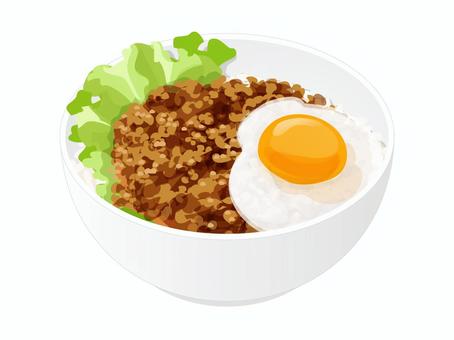 炒めハンバーグ丼 炒めハンバーグ,丼もの,料理,食べ物,ひき肉,目玉焼き,ご飯,米,レタス,どんぶりのイラスト素材