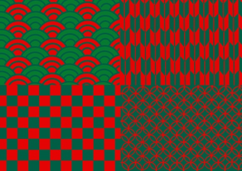 クリスマス色の和柄の壁紙　背景　１ 背景,クリスマス,和柄,壁紙,セット,和風,日本風,日本,緑,赤のイラスト素材