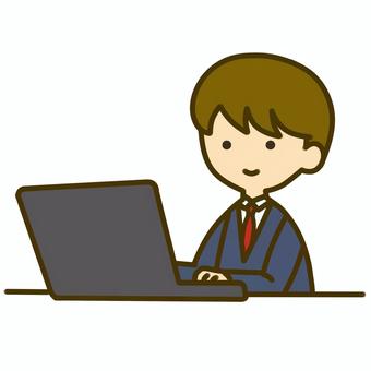 ノートパソコンで仕事をする男性 かわいい,シンプル,アイコン,男性,パソコン,ノートパソコン,事務,事務職,ビジネスマン,仕事のイラスト素材