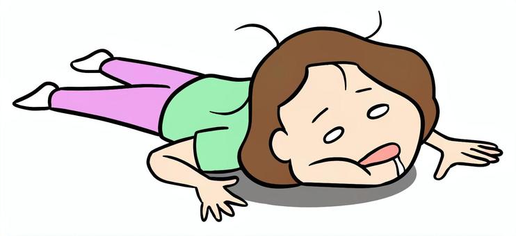 疲れで倒れ込む女性02 過労,疲労,ぐったり,倒れる,うつ伏せ,女性,白目,体調不良,ストレス,限界のイラスト素材