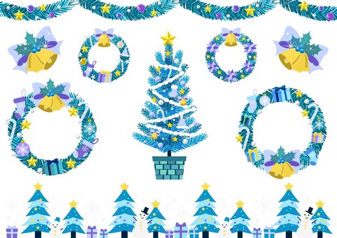 Christmas2532 クリスマスツリー,リース,ベル,リボン,柊,モミの木,雪だるま,フレーム,セット,アイコンのイラスト素材