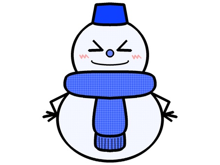 笑顔いっぱいの雪だるま『青』 雪だるま,冬,雪,ポーズ,表情,笑顔,モチーフ,カラー,オリジナル,キャラのイラスト素材