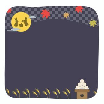 和柄と紅葉とお月見うさぎ満月背景正方形 お月見,和柄,紅葉,背景,フレーム,正方形,秋,月見団子,十五夜,中秋の名月のイラスト素材