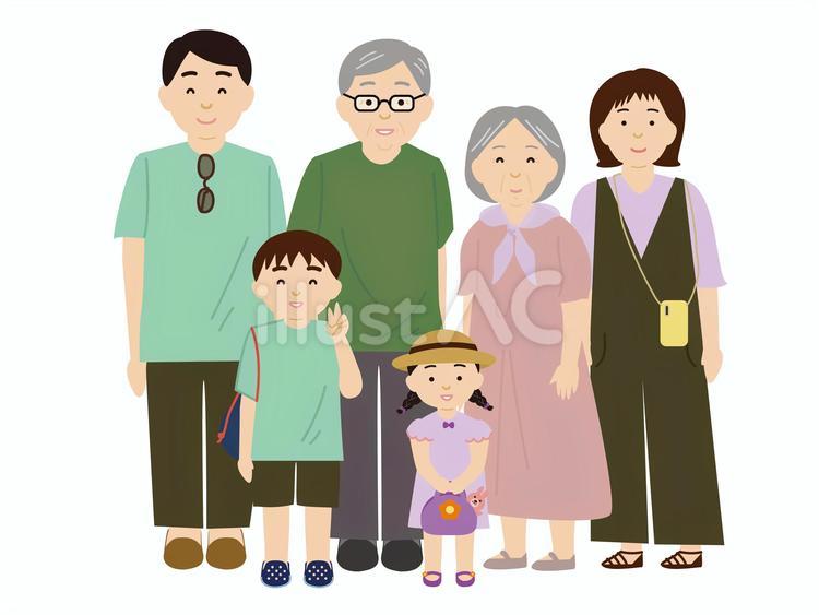 ３世代・夏の集合写真 祖父,父親,男の子のイラスト素材