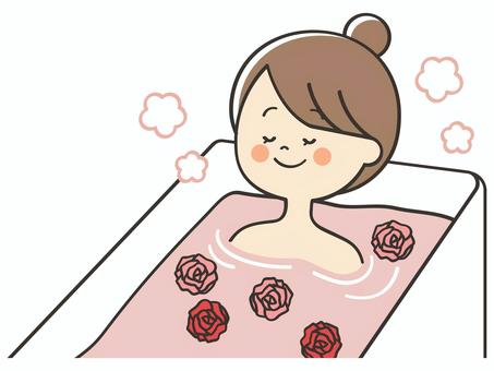 薔薇風呂に入る女性 お風呂,薔薇,薔薇風呂,バラ,バラ風呂,花,風呂,入浴,湯船,浸かるのイラスト素材