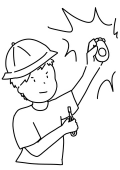 防犯ブザーを鳴らす男児　線画 防犯ブザー,男児,小学生,子供,線画のイラスト素材