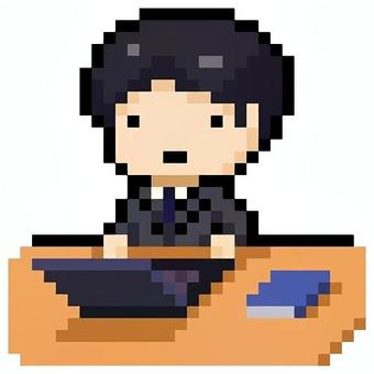 スーツ男性・パソコン スーツ,男性,人間,働く人,パソコン,ピクセルアート,ドットのイラスト素材