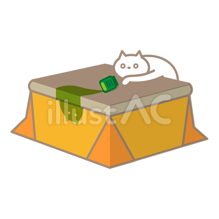お茶をこぼして絶望している猫のイラスト 猫,こたつ,冬のイラスト素材