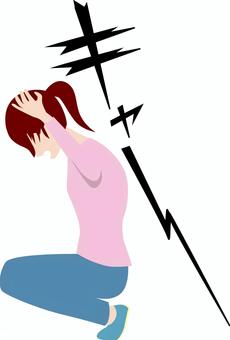 悲鳴女性 悲鳴,叫び,頭,抱え込む,しゃがむ,怖い,恐怖,若い,女性のイラスト素材