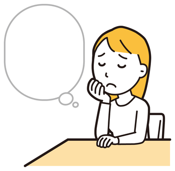  ロングヘア女性(黄)-428-全身 考える,困った,女性のイラスト素材