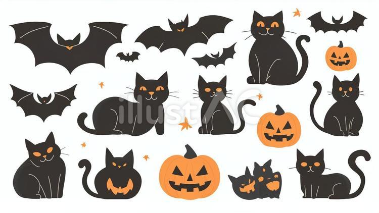 黒猫とハロウィンのアイコン集-06 ハロウィン,秋,10月のイラスト素材