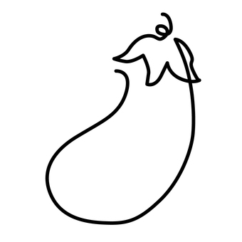 一筆書きのナスアイコン_線画 ナス,アイコン,かわいい,線画,一筆書き,手描き,野菜,黒,食べ物,単色のイラスト素材
