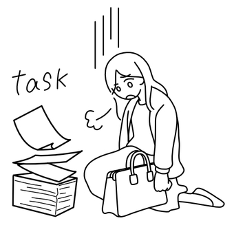 ストレスでうなだれる女性 人物,女性,デフォルメ,困る,悩む,考える,つらい,疲れ,ストレス,ため息のイラスト素材