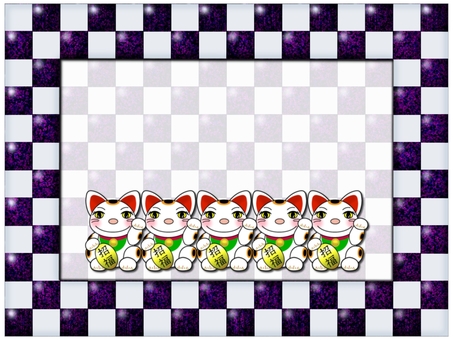招き猫のフレ−ム 招き猫,フレ−ム,ポストカード,メッセージカード,柄,パターン,市松模様,和柄,市松,紫のイラスト素材
