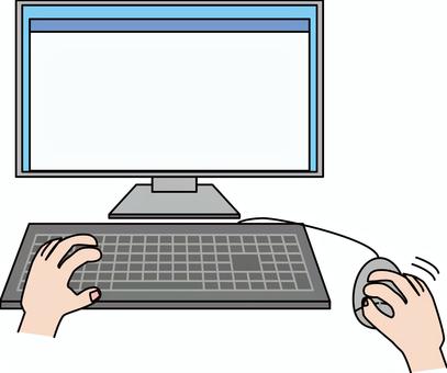 パソコン操作  パソコン操作 キーボード,入力,パソコン,モニター,マウス,操作,仕事,業務,手,シンプルのイラスト素材
