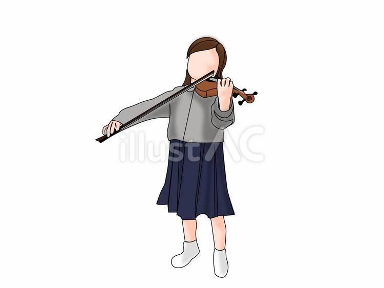 バイオリンの練習をする制服を着た女の子② バイオリン,弓,制服のイラスト素材