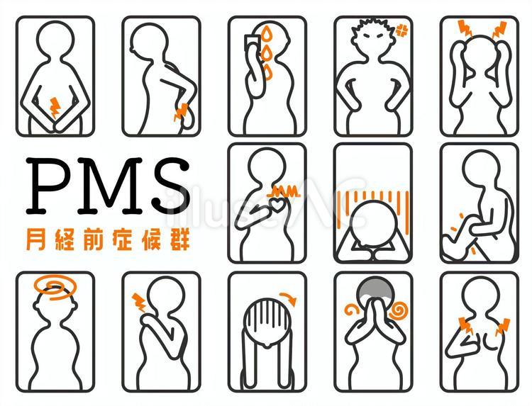 月経前症候群症状アイコンセット-グレイ pms,月経前症候群,生理のイラスト素材