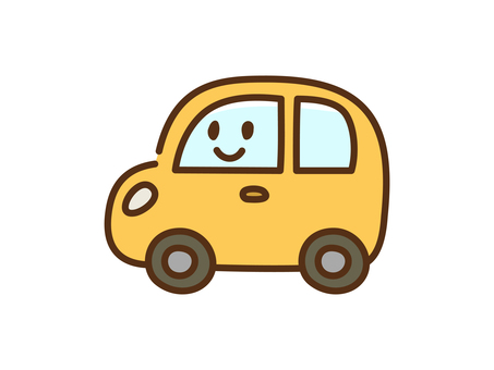 くるま_顔あり主線_軽自動車_黄 車,自動車,乗用車,普通車,軽自動車,乗り物,かわいい,シンプル,手描き,アイコンのイラスト素材