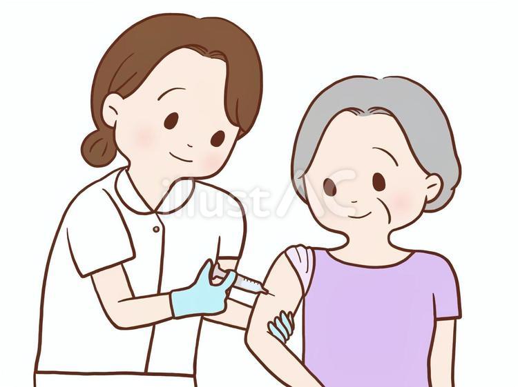 注射を受ける高齢女性(カラー) 女性,看護師,医療のイラスト素材
