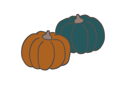オレンジのかぼちゃと緑のかぼちゃ かぼちゃ,オレンジ色,緑,野菜,八百屋,冬至,食材,食べ物,収穫,農業のイラスト素材