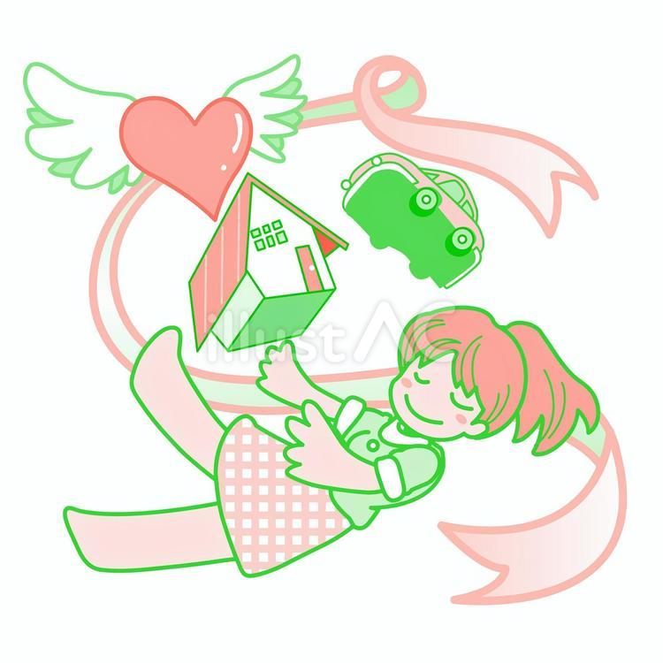人、家、車 女,車,家のイラスト素材