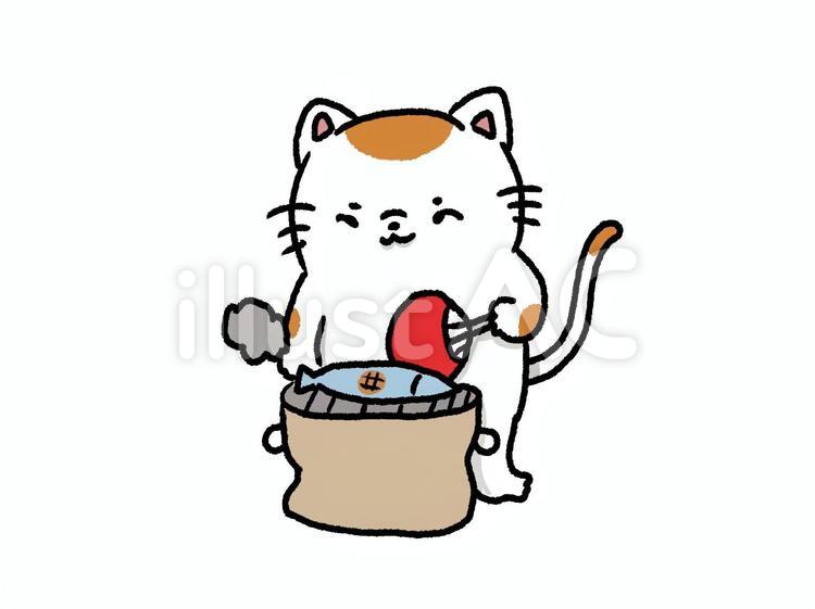 サンマとねこさん 猫,動物,イラストのイラスト素材