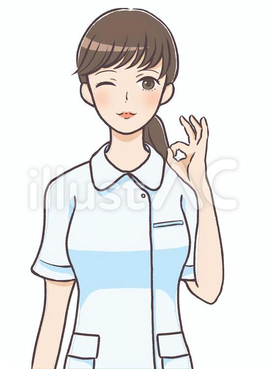 OKポーズでウインクする白衣の女性 女性,人物,看護師のイラスト素材