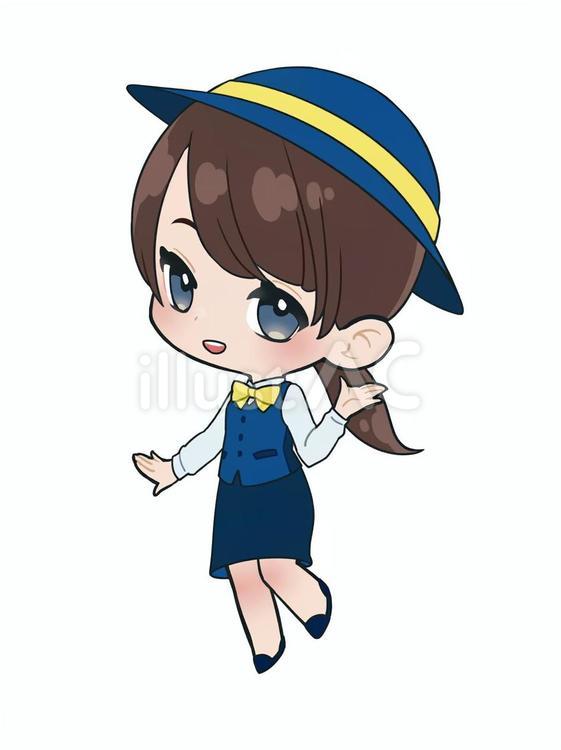 片手を上げたバスガイドの女の子 女性,バスガイド,ツアーガイドのイラスト素材