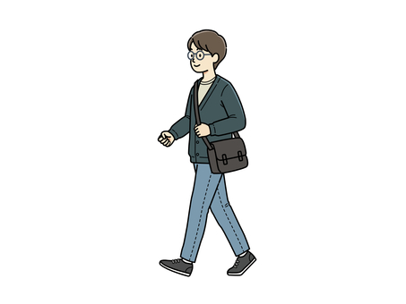 歩く男性(カジュアル) 歩く男性(カジュアル) 男性,歩く,全身,若い,人物,ライフスタイル,カジュアル,ファッション,眼鏡,メガネのイラスト素材